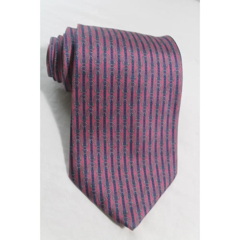 Vintage BERT PULITZER Silk Necktie, Duck Logo, Pink w/ Blue & Gray, 3.75 X 58
